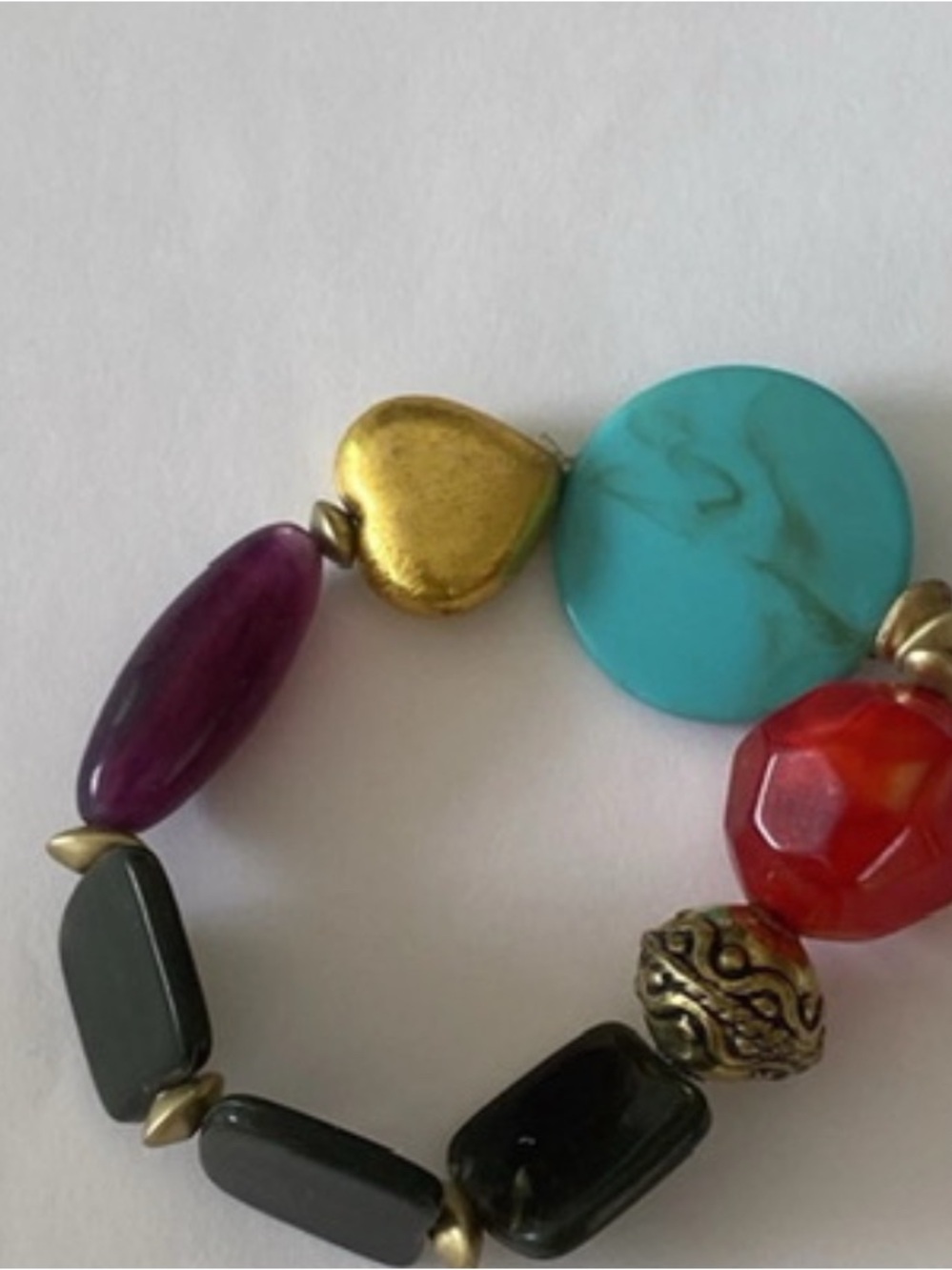 Colorful Mixed-Bead Stretch Bracelet -, Red, Purple, Black & Gold